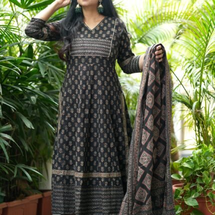 Black Ajrak anarkali